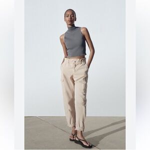 Zara Cargo Jeans Paperbag Cotton Pants Size 8